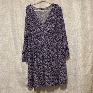 Ava & Viv Purple Floral V-Neck Long Sleeve Dress